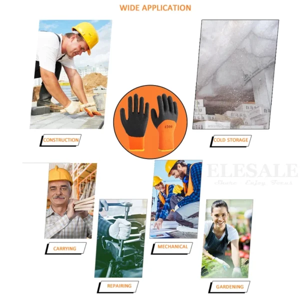 1Pair Winter Waterproof Work Safety Thermal Gloves Anti-Slip Grip Rubber Garden Gloves For Worker Builder Hands Protection - Image 6