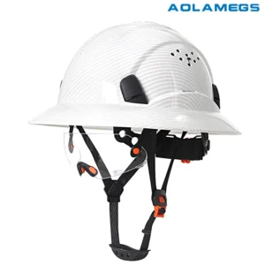 CE Carbon Fiber Full Brim Safety Helmets with Goggles Anti-Collision Construction Hard Hat ANSI Engineer Breathable Work Cap