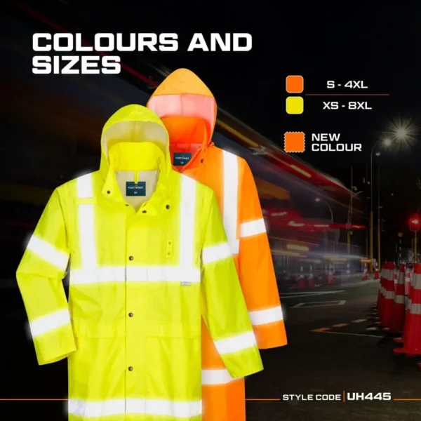 Stormguard UH445 Mens Classic Raincoat Waterproof Hi Vis Reflective Long Rain Jacket ANSI Class3Protective Outerwear Safety Gear - Image 5