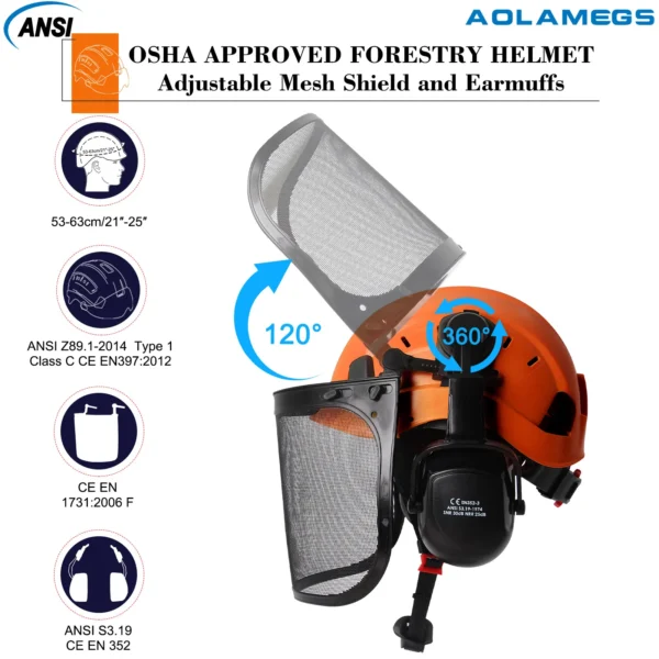 Industrial Forestry Safety Helmet Visor Earmuffs Chainsaw Arborist Logging Hard Hat Goggles CE ABS Construction Working Hard Cap - Image 2