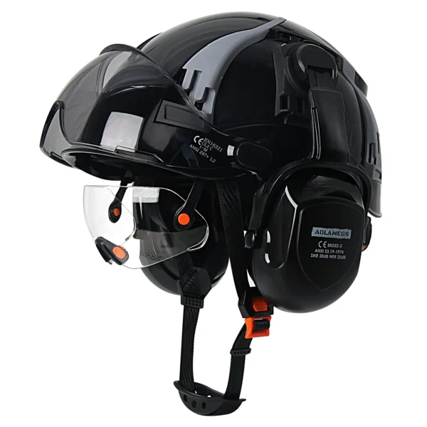 CE Safety Cap w/ Adjustable Vent Slot Visor Built In Goggles Earmuffs ABS Safety Helmet ANSI Construction Engineer Work Hat New - Image 9