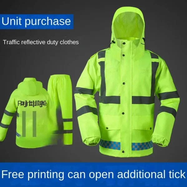 Reflective Raincoat Rainpants Set Traffic Health Patrol Outdoor Mountaineering Split Safety Waterproof Cloak Rain Gear Raincoat - Image 4
