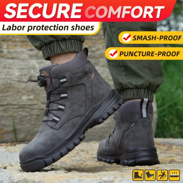 Rotating Button Work Shoes for Men Anti Puncture Work Sneakers Waterproof Work Safety Shoes Non Slip Steel Toe Tactical Boots - Image 4