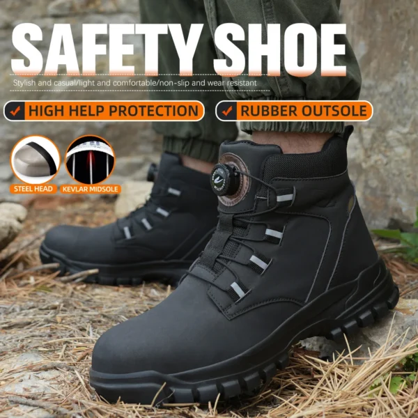 Rotating Button Work Shoes for Men Anti Puncture Work Sneakers Waterproof Work Safety Shoes Non Slip Steel Toe Tactical Boots - Image 3