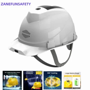 Solar Fan Construction Safety Helmet with 2 Fans Air Condition LED Headlight Rechargeable Battery Power Bank Solar Panel Vents
