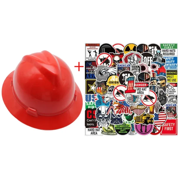 Full Brim Safety Helmet Construction Work Cap Lightweight ABS Protective Hard Hat ANSI Hard Hat w/ 50Pcs Waterproof DIY Stickers - Image 10