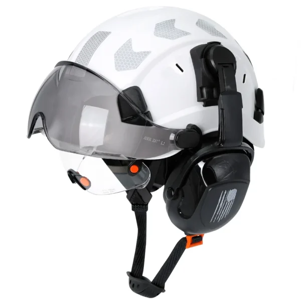 CE Construction Safety Helmet With Visor Built In Goggles Earmuffs Reflective Stickers For Engineer ABS Hard Hat ANSI Industrial - Image 16