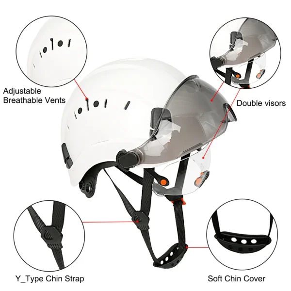 CE Construction Safety Helmet With Visor Built In Goggle Earmuffs For Engineer Hard Hat ANSI Industrial Work Cap Head Protection - Image 2