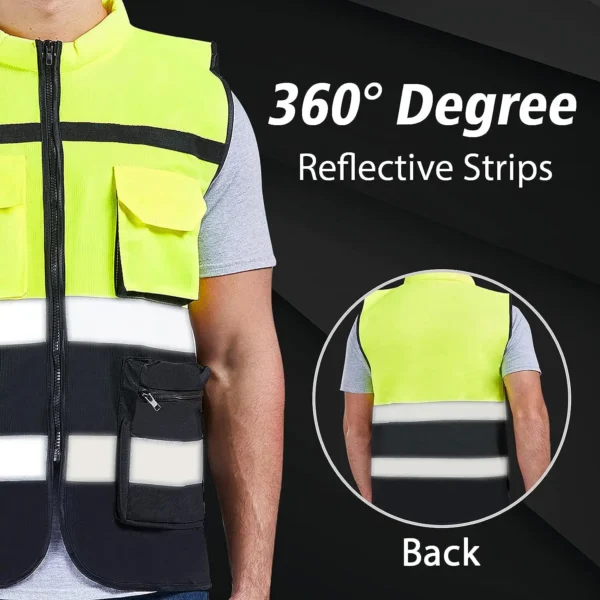 Custom LOGO Safety Vest for Men Work Vest with Pockets and Zipper Safety Construction Two Tone Workwear Vest Volunteer Uniform - Image 3