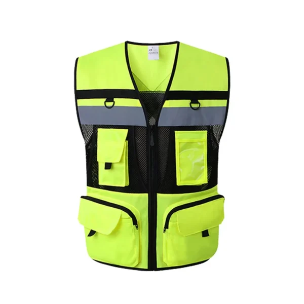 High Visibility Reflective Safety Vest Zippered Work Clothes Fishing Net Multi-Pocket Traffic Construction Night Safety Clothing - Image 7