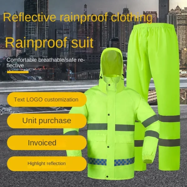 Reflective Raincoat Rainpants Set Traffic Health Patrol Outdoor Mountaineering Split Safety Waterproof Cloak Rain Gear Raincoat - Image 2