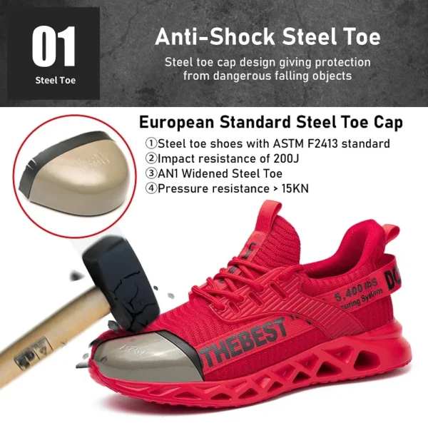 Steel Toe Safety Shoes for Men Women Lightweight Work Sneakers Puncture Proof Work Shoes Unisex Coustruction Safety Work Boots - Image 2
