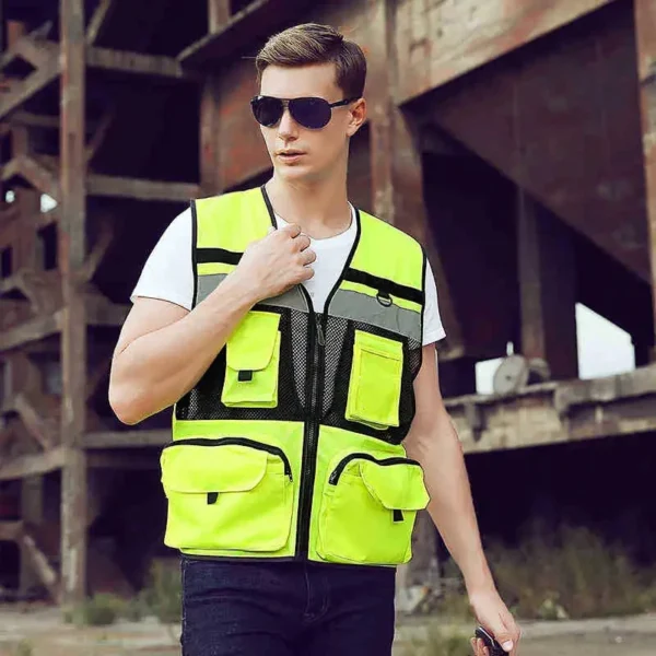 Custom LOGO Safety Vest With Tool Pockets Breathable Work gilet High Visibility Vest Mesh Safety Vest Workwear - Image 3