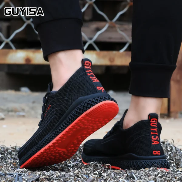 GUYISA men's safety shoes with steel toe caps, anti smashing and anti piercing rubber soles, wear-resistant and soft, long weari - Image 2