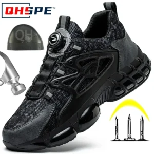 New Rotating Button Work Sneakers Safety Shoes Men Steel Toe Shoes Work Protective Men Boots Indestructible Shoes Puncture-Proof