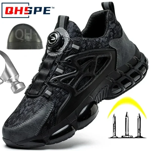New Rotating Button Work Sneakers Safety Shoes Men Steel Toe Shoes Work Protective Men Boots Indestructible Shoes Puncture-Proof