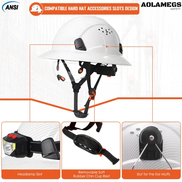 CE Carbon Fiber Full Brim Safety Helmets with Goggles Anti-Collision Construction Hard Hat ANSI Engineer Breathable Work Cap - Image 5