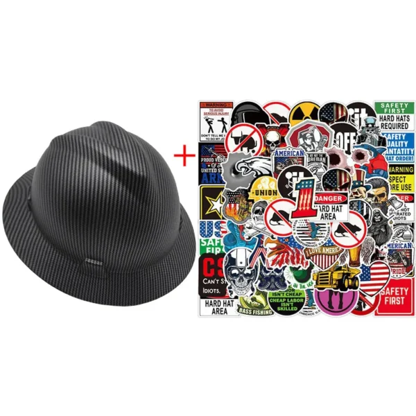 Full Brim Safety Helmet Construction Work Cap Lightweight ABS Protective Hard Hat ANSI Hard Hat w/ 50Pcs Waterproof DIY Stickers - Image 7