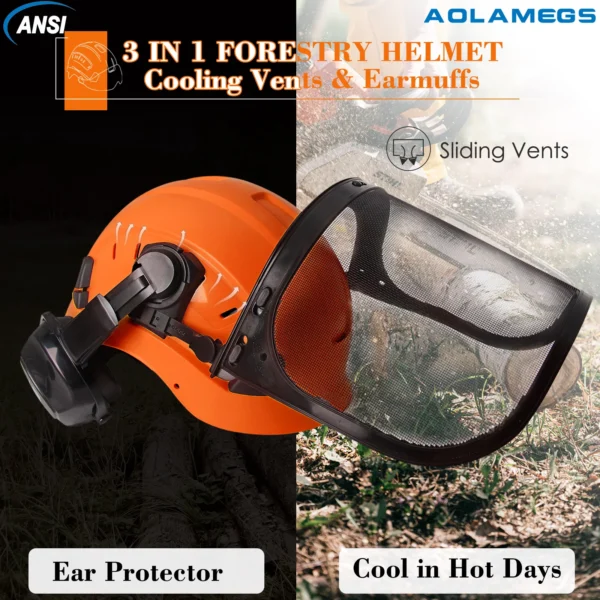 Industrial Forestry Safety Helmet Visor Earmuffs Chainsaw Arborist Logging Hard Hat Goggles CE ABS Construction Working Hard Cap - Image 3
