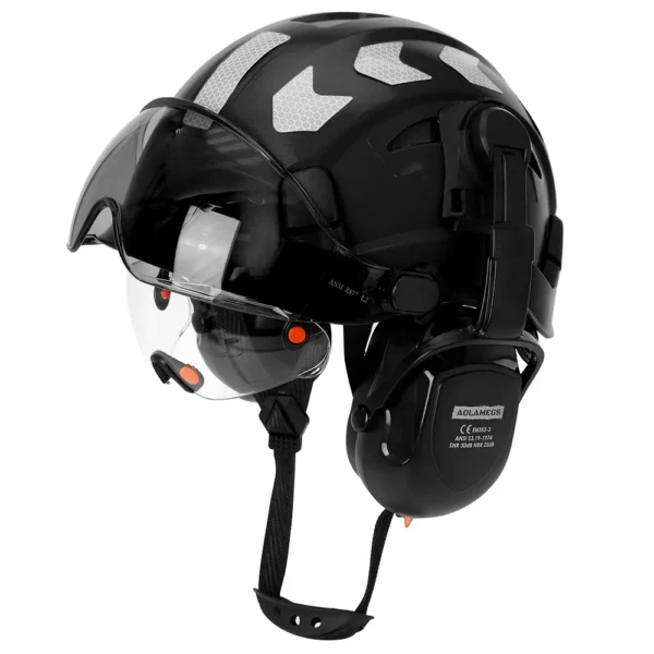 CE Construction Safety Helmet With Visor Built In Goggles Earmuffs Reflective Stickers For Engineer ABS Hard Hat ANSI Industrial - Image 18