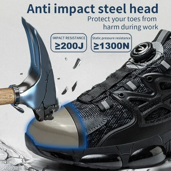 New Rotating Button Work Sneakers Safety Shoes Men Steel Toe Shoes Work Protective Men Boots Indestructible Shoes Puncture-Proof - Image 2