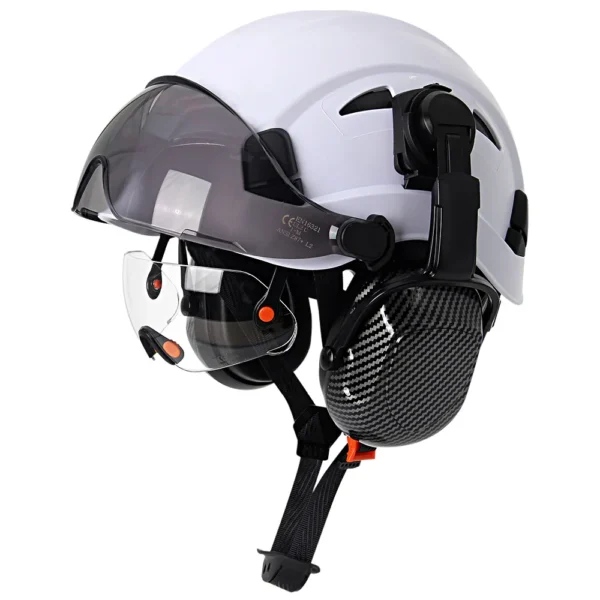 CE Carbon Fiber Safety Helmet W/ Earmuffs Double Goggles ABS Construction Hard Hat For Engineer High Quality Work Cap ANSI - Image 8