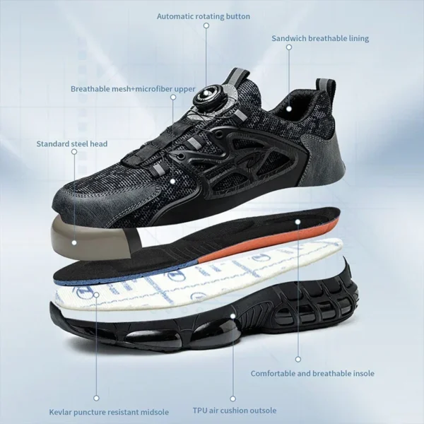 New Rotating Button Work Sneakers Safety Shoes Men Steel Toe Shoes Work Protective Men Boots Indestructible Shoes Puncture-Proof - Image 5