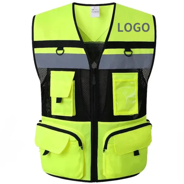 Custom LOGO Safety Vest With Tool Pockets Breathable Work gilet High Visibility Vest Mesh Safety Vest Workwear - Image 8
