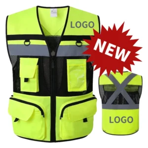 Custom LOGO Safety Vest With Tool Pockets Breathable Work gilet High Visibility Vest Mesh Safety Vest Workwear