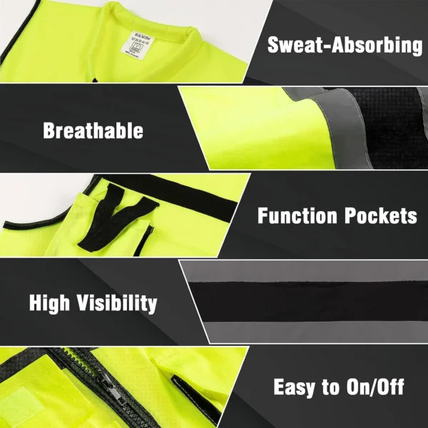 Custom LOGO Safety Vest for Men Work Vest with Pockets and Zipper Safety Construction Two Tone Workwear Vest Volunteer Uniform - Image 2
