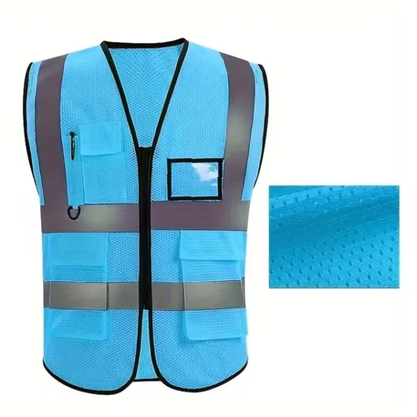 Summer Unisex Safety Vest with Pockets and Zipper Durable Mesh Material Ideal for Construction Outdoor Workers - Image 9