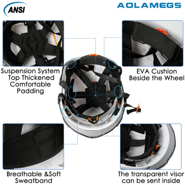 CE Construction Safety Helmet With Visor Built In Goggles Earmuffs Reflective Stickers For Engineer ABS Hard Hat ANSI Industrial - Image 6