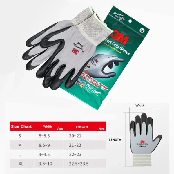 3M Gloves Anti-slip, Wear-resistant, Carrying, Work Nitrile Dipped Rubber Protective Gloves Breathable - Image 3