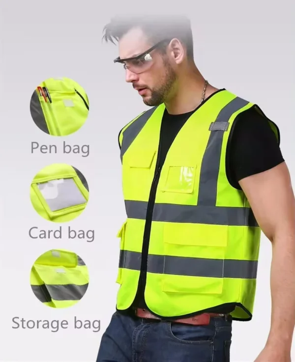 Summer Unisex Safety Vest with Pockets and Zipper Durable Mesh Material Ideal for Construction Outdoor Workers - Image 2