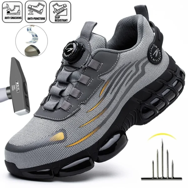 Rotary Buckle Work Safety Shoes For Men and Women Air Soft Sole Lightweight Protective Work Sneakers Men Breathable Boots