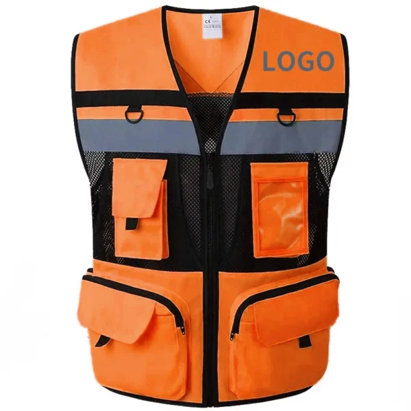 Custom LOGO Safety Vest With Tool Pockets Breathable Work gilet High Visibility Vest Mesh Safety Vest Workwear - Image 7