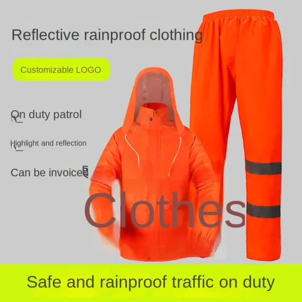 Reflective Raincoat Rainpants Set Traffic Health Patrol Outdoor Mountaineering Split Safety Waterproof Cloak Rain Gear Raincoat - Image 3