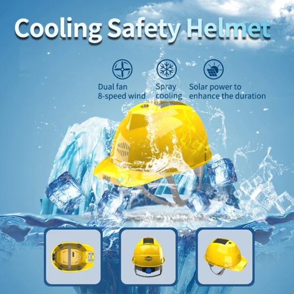 Solar Fan Construction Safety Helmet with 2 Fans Air Condition LED Headlight Rechargeable Battery Power Bank Solar Panel Vents - Image 6