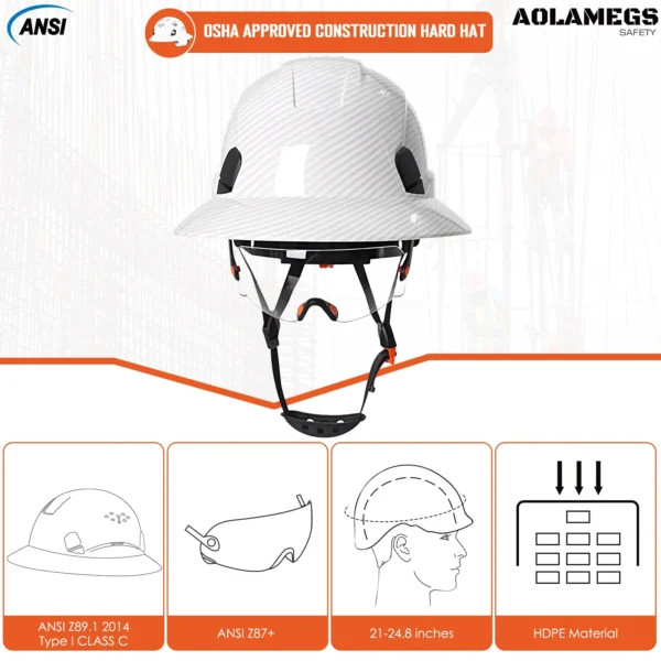 CE Carbon Fiber Full Brim Safety Helmets with Goggles Anti-Collision Construction Hard Hat ANSI Engineer Breathable Work Cap - Image 2