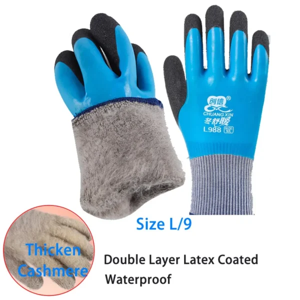 1Pair Winter Waterproof Work Safety Thermal Gloves Anti-Slip Grip Rubber Garden Gloves For Worker Builder Hands Protection - Image 10