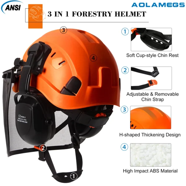 Industrial Forestry Safety Helmet Visor Earmuffs Chainsaw Arborist Logging Hard Hat Goggles CE ABS Construction Working Hard Cap - Image 4