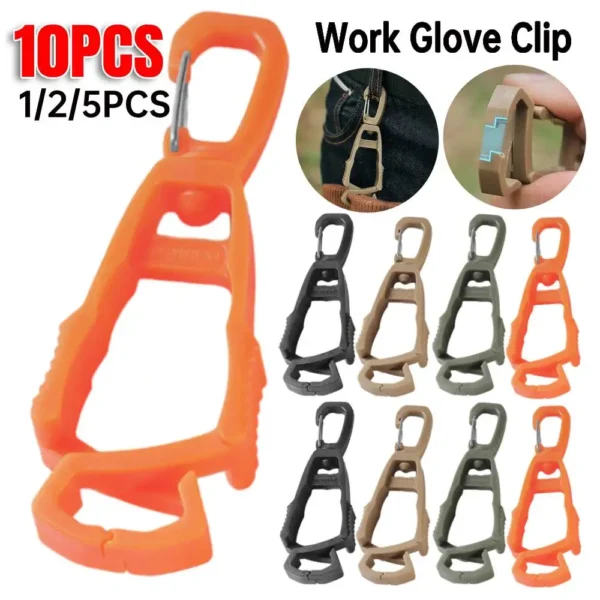 1-10pcs Outdoor Gloves Clip Hanger Multi-purpose Anti-drop Hook Work Gloves Holder Water Bottle Keys Safety Clamp Camping Tools