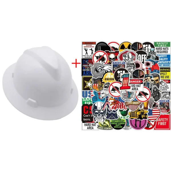 Full Brim Safety Helmet Construction Work Cap Lightweight ABS Protective Hard Hat ANSI Hard Hat w/ 50Pcs Waterproof DIY Stickers - Image 8