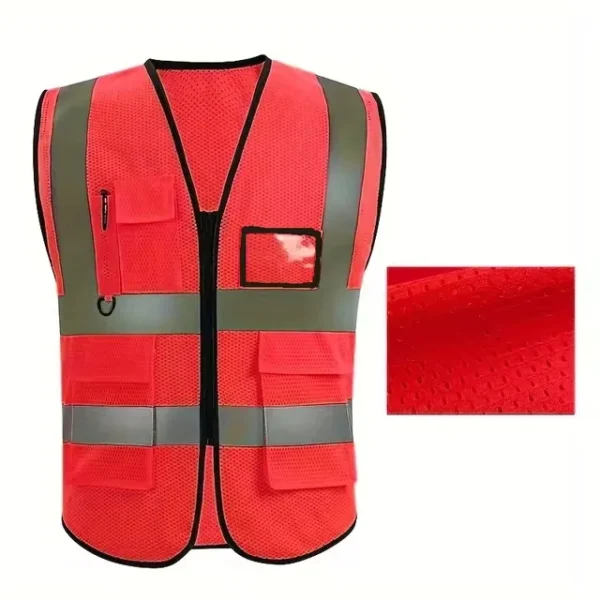 Summer Unisex Safety Vest with Pockets and Zipper Durable Mesh Material Ideal for Construction Outdoor Workers - Image 12