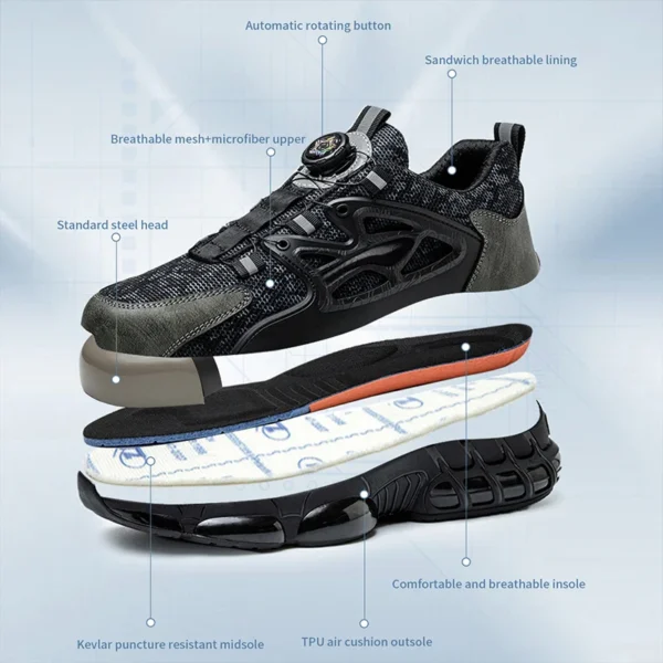 Rotating Button Safety Shoes Men Air Cushion Work Shoes Steel Toe Sneaker Man Puncture Proof Work Safety Boots Protective Shoes - Image 2