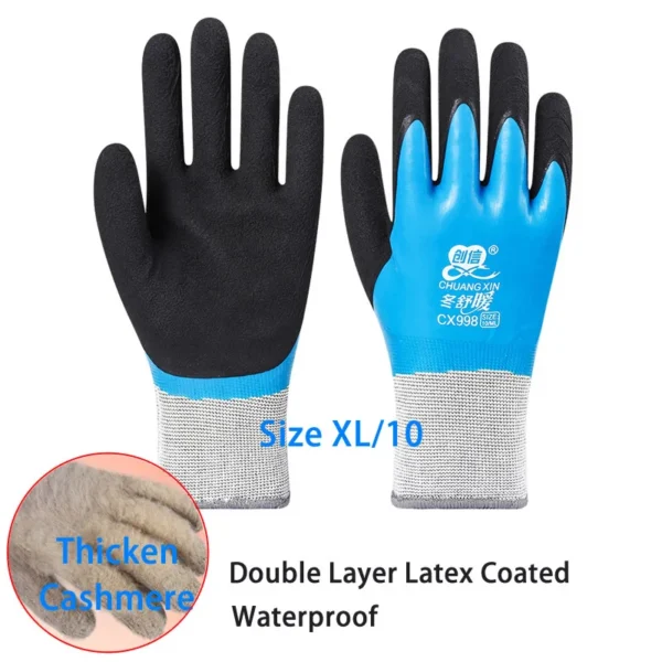 1Pair Winter Waterproof Work Safety Thermal Gloves Anti-Slip Grip Rubber Garden Gloves For Worker Builder Hands Protection - Image 9