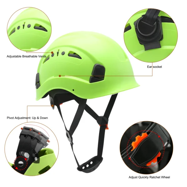 CE Construction Safety Helmet w/ Reflective Stickers Large Holes Breathable Work Hat Climbing Rescue ABS Hard Hat ANSI CR08 Type - Image 4