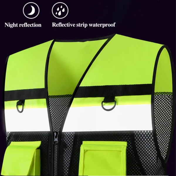 High Visibility Reflective Safety Vest Zippered Work Clothes Fishing Net Multi-Pocket Traffic Construction Night Safety Clothing - Image 5