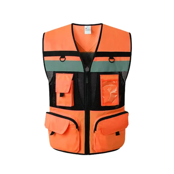 High Visibility Reflective Safety Vest Zippered Work Clothes Fishing Net Multi-Pocket Traffic Construction Night Safety Clothing - Image 8