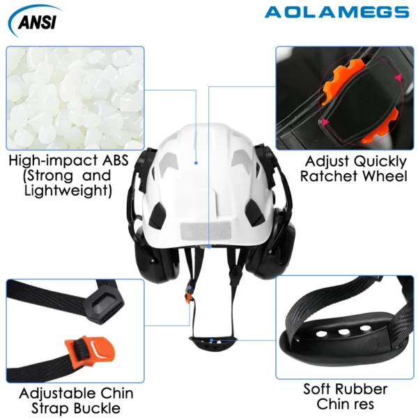 CE Construction Safety Helmet With Visor Built In Goggles Earmuffs Reflective Stickers For Engineer ABS Hard Hat ANSI Industrial - Image 5